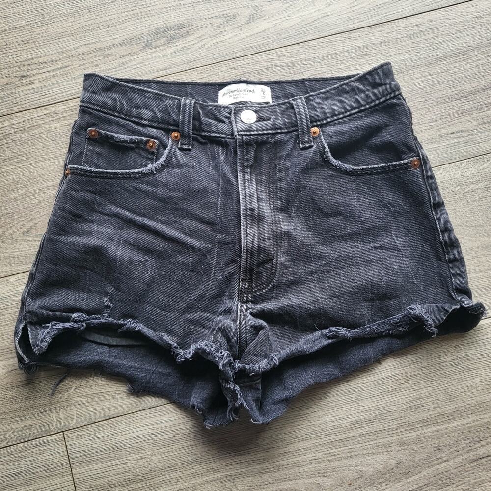 Abercrombie And Fitch Women's 0/25 Black Denim High Rise Cutoff Shorts
